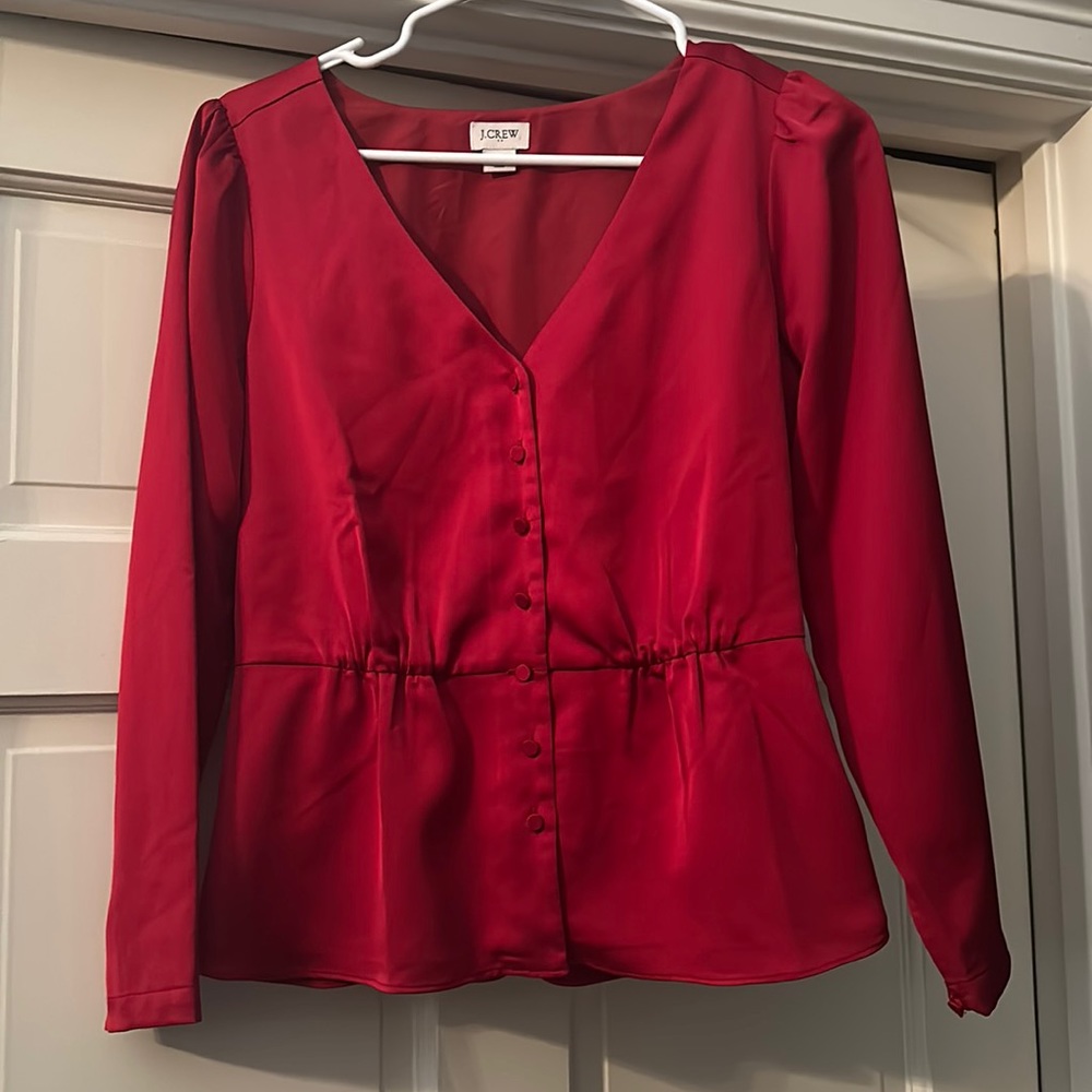 J.Crew Red Silky Blouse, Size 4, Worn 1 Time